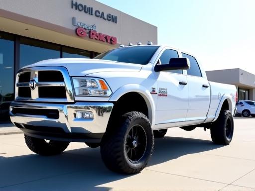 Robust white pickup truck at Atlantic Auto World dealership